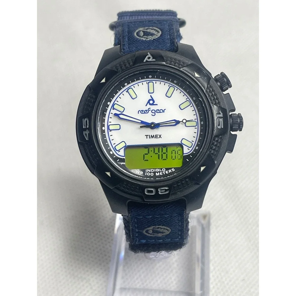 Vintage Timex Reef Gear Analog Digital Water Resist Indiglo FreeStyle Band Mint